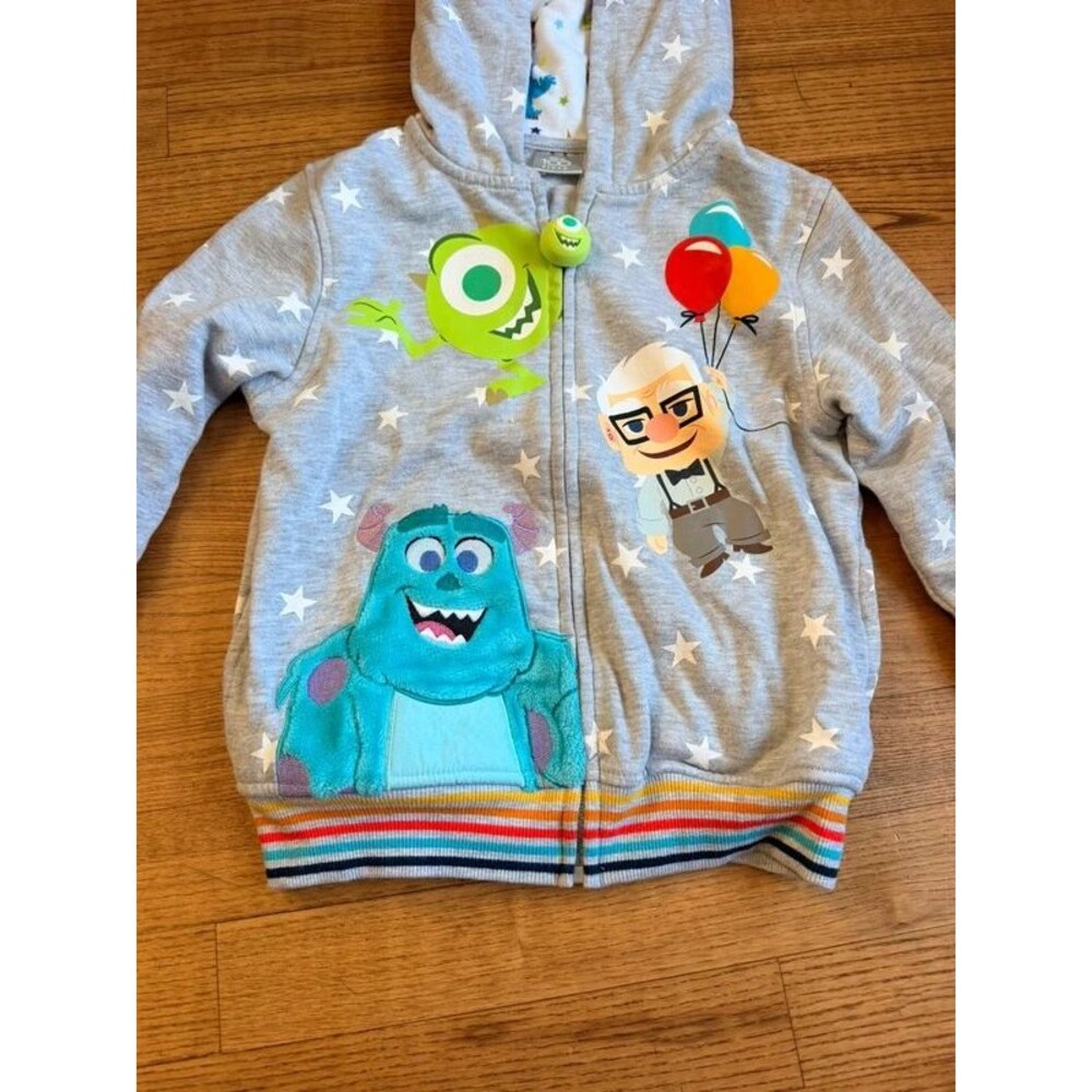 Disney 100 Pixar Boys Hoodie Halloween 6 Gray Zip Up Monsters Inc Up Sulley Star